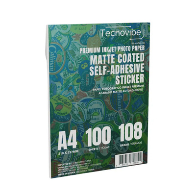 Papel Auto Adhesivo Sticker Tecnovibe 108 Gramos Acabado Opaco Mate A4 Resma X 100 Hojas Color Blanco | MercadoLibre
