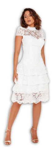 Vestido Midi Doce Maria Paris Branco De Renda Para Noiva 