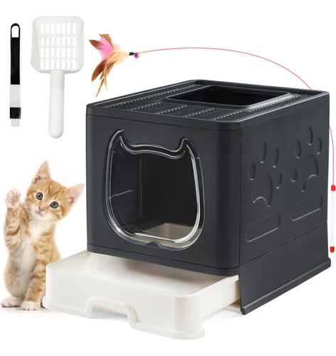 Suhaco Caja De Arena Plegable Para Gatos Con Tapa Antisalpic