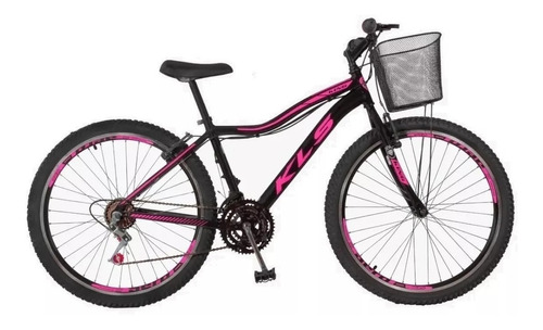 Bicicleta Mtb Kls Aro 26 Alumínio Sport 21 Marchas C/ Cesta Cor Bike Aro 26 Preto/pink