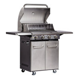 Parrilla Gas Bbq Grill Q4 Movil Acero Inox Tapa 4 Quemadores