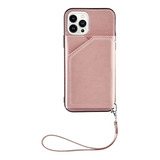 Funda Cartera Para iPhone 13 Pro Max Oro Rosa Con Correa De 