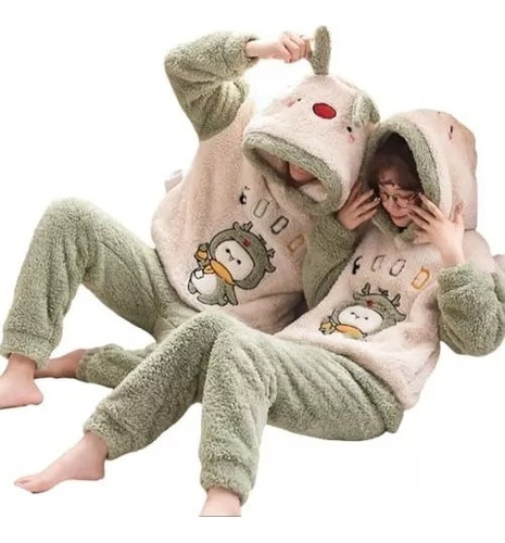 Pijama De Polar Invierno De Dormir Gruesa Para Mujer Hombre