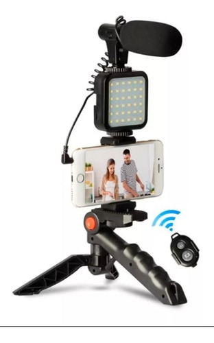 Kit Streaming Vlog Tripode Microfono Iluminador Led Control