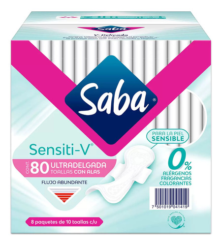Saba Sensiti-v Ultradelgada Con 8 Paquetes De 10 Toallas C/u