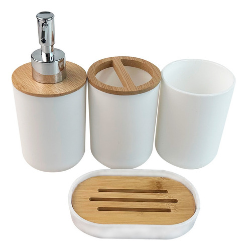 Set 4 Accesorios Baño Dispenser Vaso Portacepillo Y Jabonera