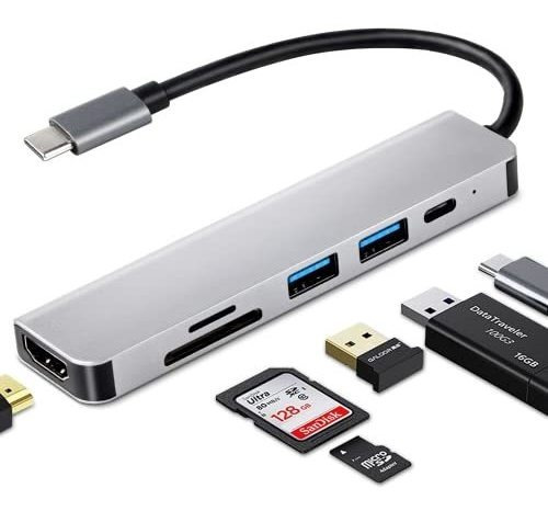 Hub Usb C 6 En 1 Dongle Hdmi 4k Lector Sd/tf Para Galaxy Tab