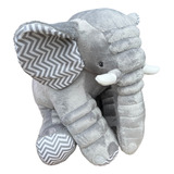 Almofada Travesseiro Elefante Bebê Pelúcia Cinza Chevron 80c