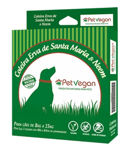 Coleira Repelente Erva De Santa Maria Pet Vegan Cães Gatos M