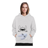 Poleron Estampado Stitch Surprise + Pantuflas Obsequio Mujer