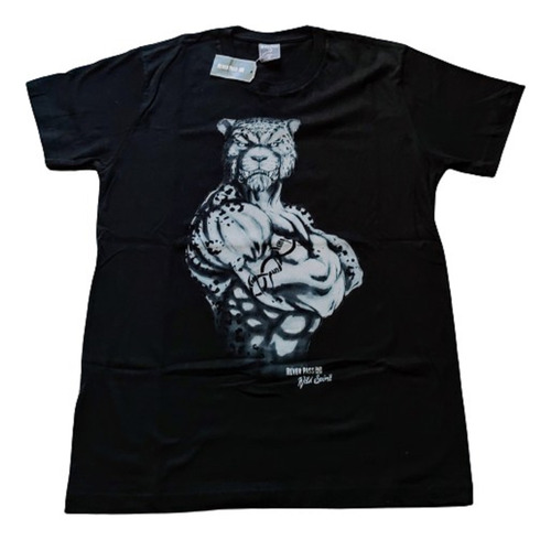 Remera Rever Pass Negra Manga Corta Estampado De Leopardo 