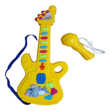 Guitarra Infantil Karaokê Som E Luz Com Microfone A Pilha