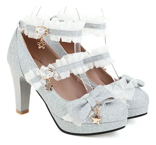 Zapatos De Tacón Con Plataforma Y Lazo Con Volantes Lolita