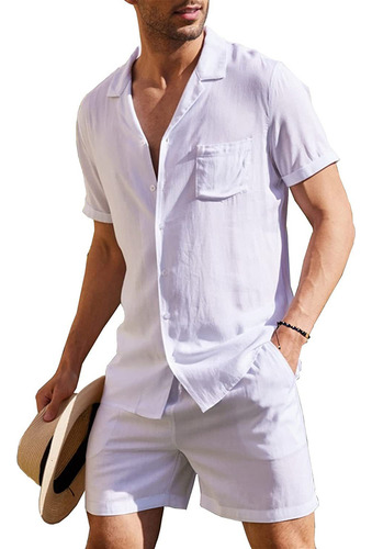 Conjunto Casual De Camisa De Manga Corta De Lino For Hombre