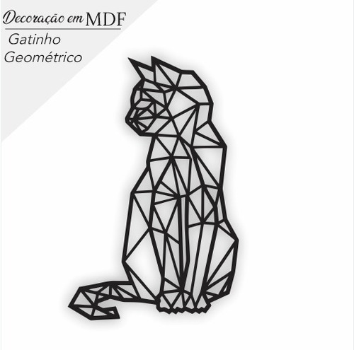 Quadro Em Mdf Escultura Gato Geométrico Decoração Interiores