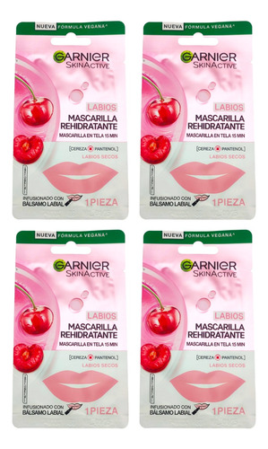 Garnier Skinactive Mascarilla Rehidratante Labios Cereza 4pz