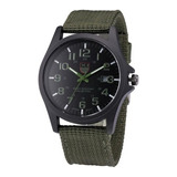 Reloj Análogo Militar Acero Manilla Algodón Verde Militar