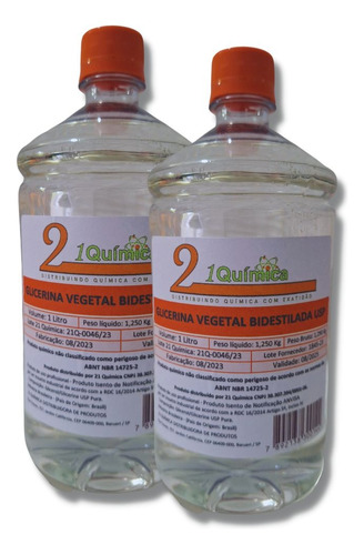 Glicerina Vegetal Bidestilada Usp - 2und X 1 Litro