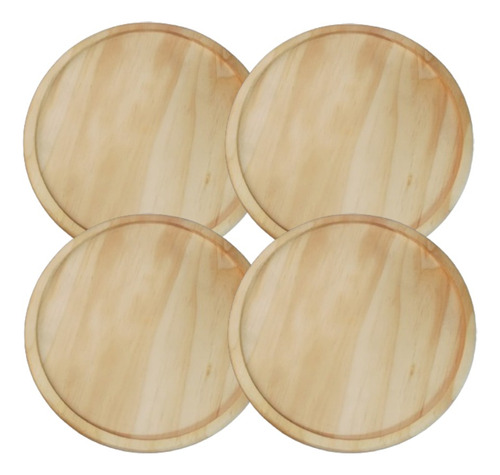 Set 4 Platos De Madera 21cm Para Comida Cocina Artesanal 