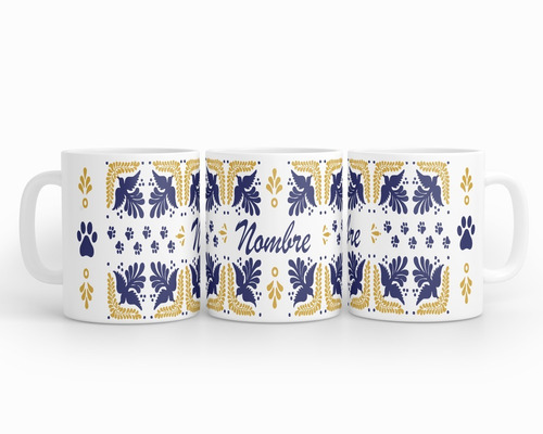 Taza Diseño Talavera Huellitas De Perro Personalizable