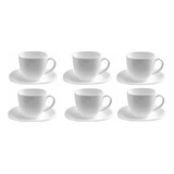 6 Tazas De Te Cuadrada + 6 Platos Vidrio Templado Opal 220ml Color Blanco Cuadrado