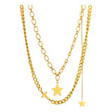 Collar Dijes Cruz Estrella Acero Quirúrgico Chapado Oro 18k