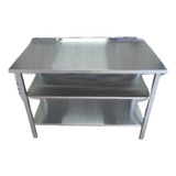 Mesa Mesón Acero Inox 120x60 Doble Entrepaño Con Salpicadero