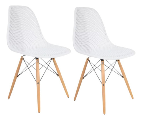 Kit 2 Cadeiras Eames Design Colméia Eloisa Branco Off White