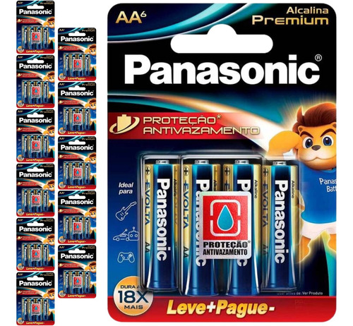 72 Pilhas Alcalinas Premium Aa 2a Pequena Panasonic 12 Cart