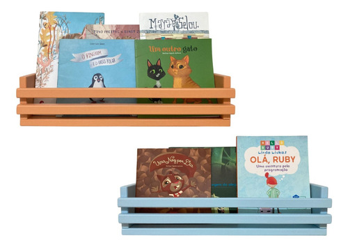 2 Prateleira Colorfr Dupla Livro Infantil Montessori 80cm