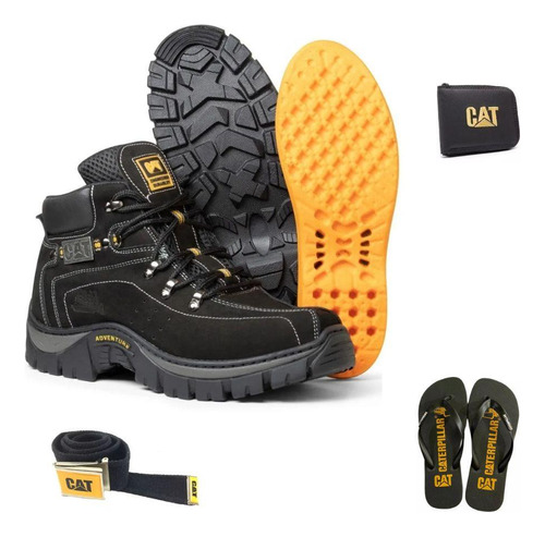 Kit Bota Caterpiilar Masculina Adventure Couro Macia Nl257