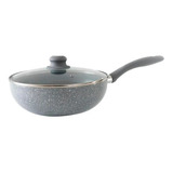 Wok Antiadherente Granito Mango Silicona Tapa Vidrio 26cm