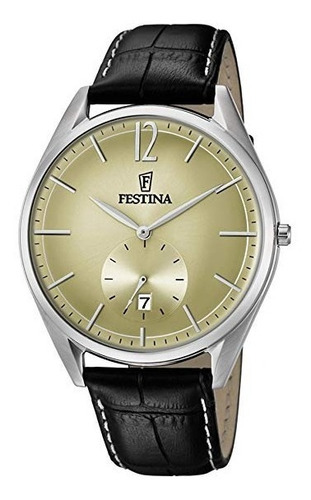 Reloj Festina Hombre Cuero Negro Oficial F6857.4 Color Del Bisel Plateado Color Del Fondo Verde Claro