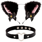 Black Cat Ear Headeband Campana Corazón Cuello Collar ...