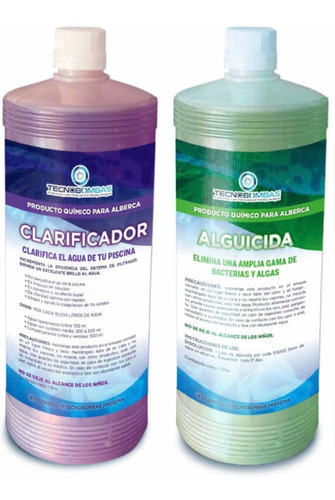 Kit De Limpieza De Albercas Alguicida 1l+ Clarificador 1l