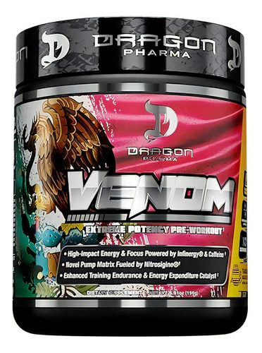 Pre Entreno Dragon Pharma Venom 40 Servs Extrema Potencia Sabor Agua Fresca De Tamarindo