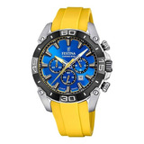 Reloj Festina Chrono Bike 2021 Para Hombre F20544/4 Ss Color De La Malla Amarillo Color Del Bisel Negro Color Del Fondo Azul