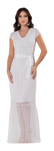 Vestido Longo Renda Branco Com Mangas Casamento Civil Noiva