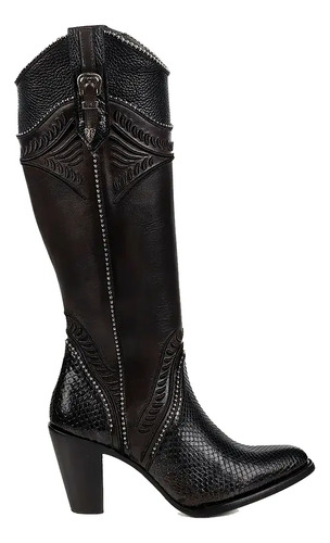 Bota Cuadra Dama 3f82pm Piel Genuina Piton Negro