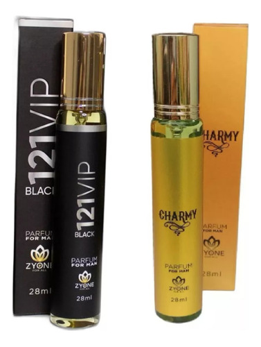 Kit Perfume Masculino Zyone 121 Vip Black 28ml + Charmy 28ml 