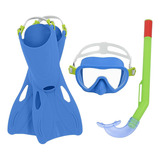 Kit De Buceo Bestway Niño Antiparras Snorkel Aletas Pileta C