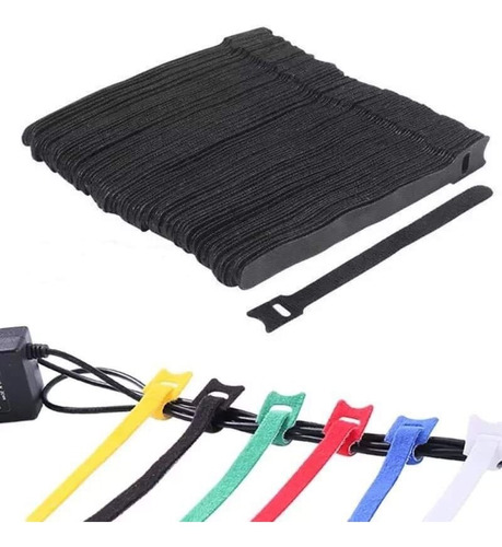 X10 Organizador De Cables Velcro Negro Reutilizable 