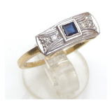 Anillo Oro 18 K Art Deco Zafiro Diamantes Vista De Platino  