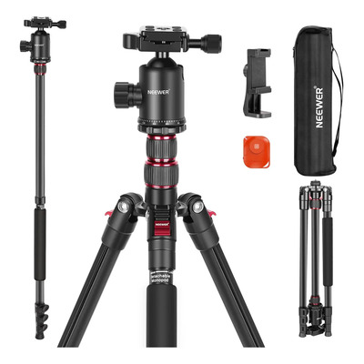 Tripé Neewer De Alumínio Para Câmera E Smartphone Com Cabeça 360° E Monopé Preto