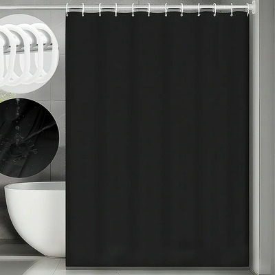 Cortina de Baño Negro Antimoho Impermeable Poliéster 180x180cm con Ganchos | MercadoLibre