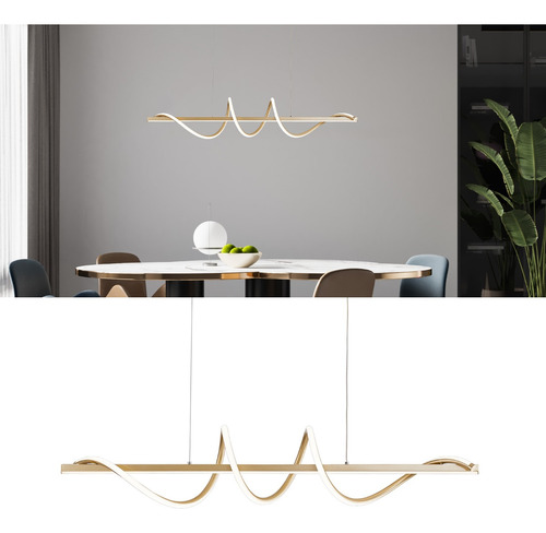 Lustre Pendente Moderno Led Dourado Bancada Espiral 3 Em 1 