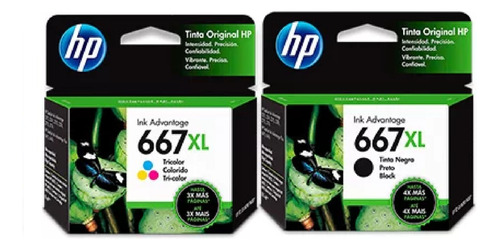 Kit Cartucho Hp 667xl Original Preto+color Para 2376, 2774