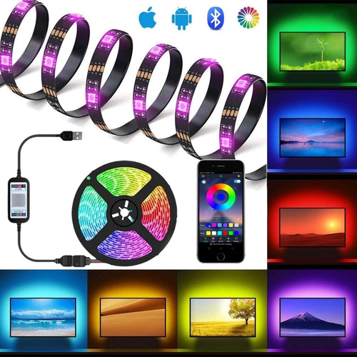 Tira Led Luces Rgb Multicolor Decoración Sala Tv 5 M Con Usb