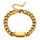 Pulsera Eslabones Dije Placa Acero Inoxidable Chapa Oro 18k