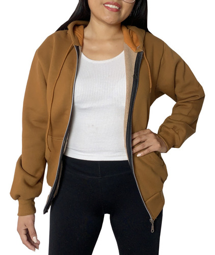 Campera Friza Premium Mujer Abrigada Lisa Con Capucha 